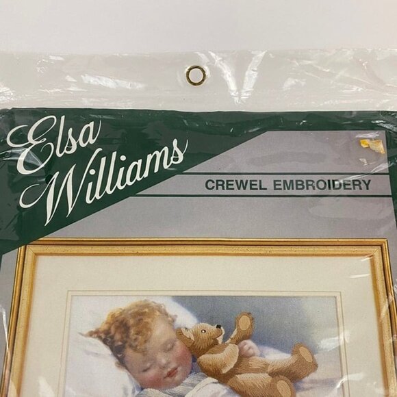 Elsa Williams Crewel Embroidery Kit Happy Dreams Child Sleeping with Teddy Bear - Picture 3 of 9